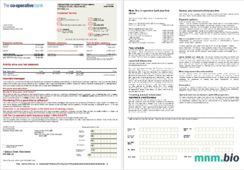 Zjednoczone Królestwo The Co-operative Bank wyciąg z kredytu hipotecznego w formatach Word i PDF, 2 strony